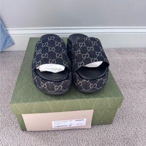 Gucci Black GG Canvas Slide Sandals